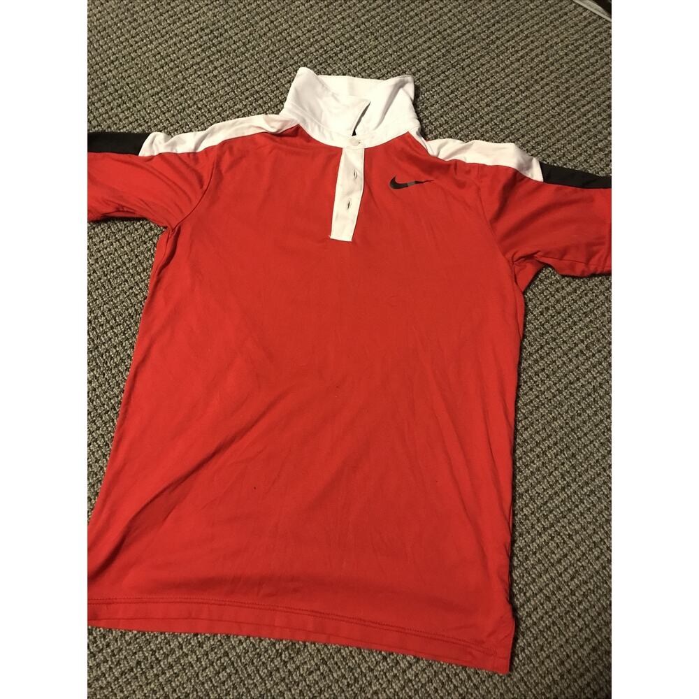 Nike Dri-Fit Youth‎ Polo Shirt Medium Red White Black Short Sleeve Athletic Top